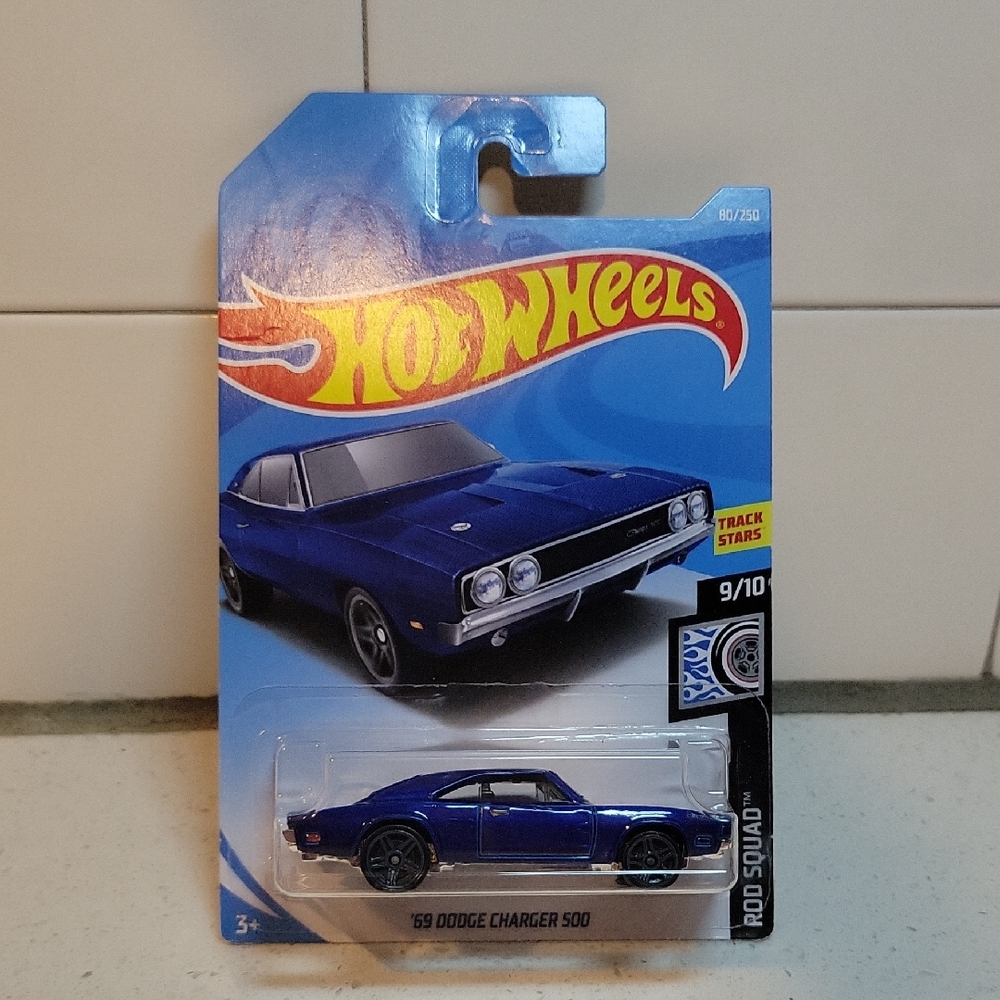 2014 Hot Wheels '69 Dodge Charger 500 Blue Die-Cast Car 9/10 80/250 Track Star